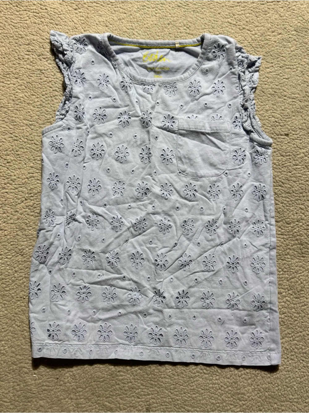 Mini Boden Top Womens 7-8Y Blue Gray Sleeveless Floral Front Pocket Lined Tank